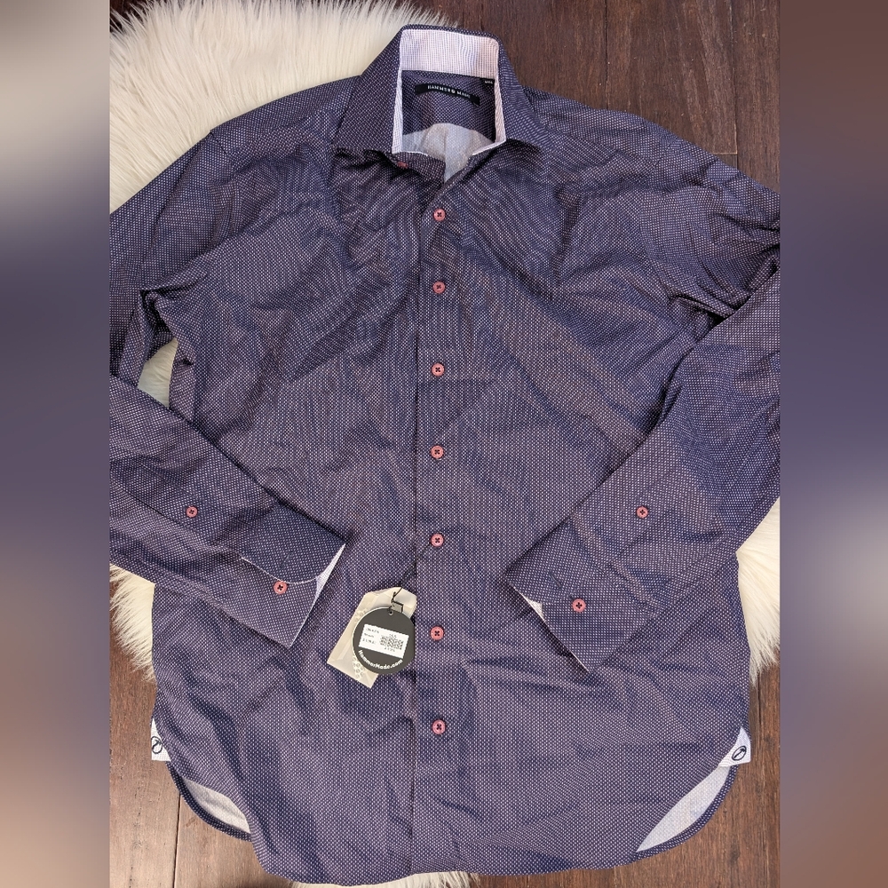 NWT Hammer Made Minneola PURPLE Navy Patterned Button Down Shirt M Medium 15.5